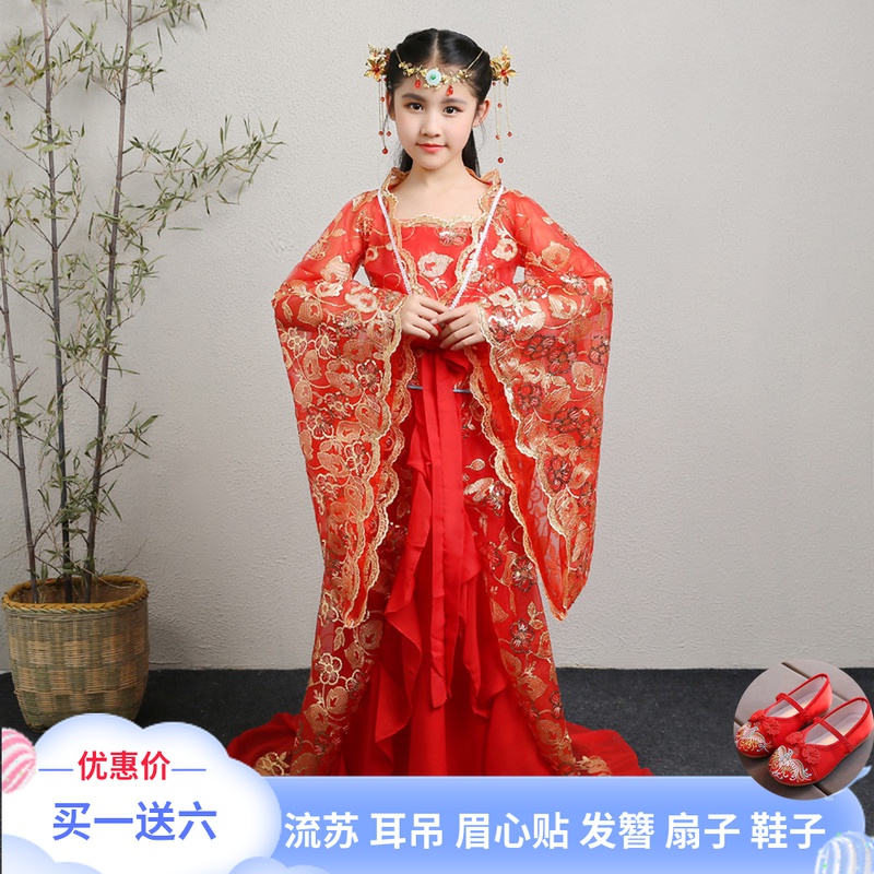 Children's new trailing Han suit girls'superfairy' Princess' ancient dress Empress China Wind Princess China Wind Princess Light Yarn waft out of the suit