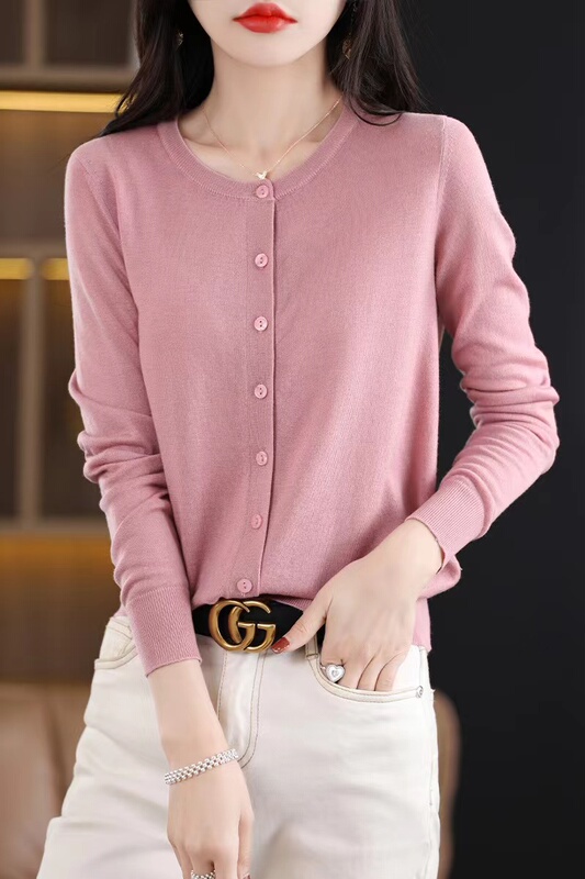 Spring and Summer Thin Worsted Wool Knit Cardigan for Women, High-End Loose-Fitting Long-Sleeve Short Versatile Jacket