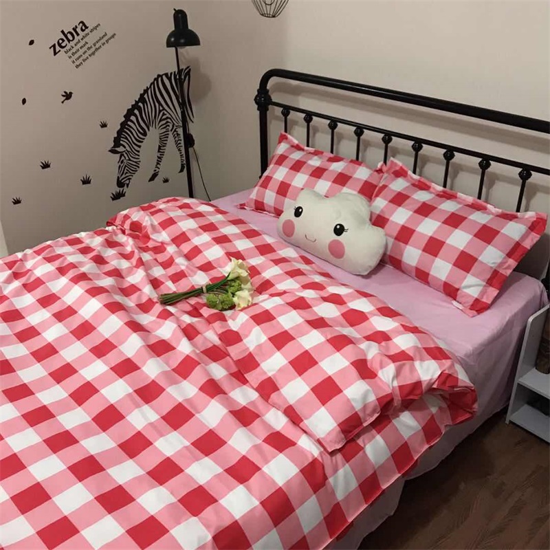 Tối giản Bắc Âu kẻ sọc sọc bốn mảnh đặt 1,5 / 1,8m chăn tấm trải giường ký túc xá ba bộ 4 mảnh 1,2M - Bộ đồ giường bốn mảnh bộ chăn ga gối đệm