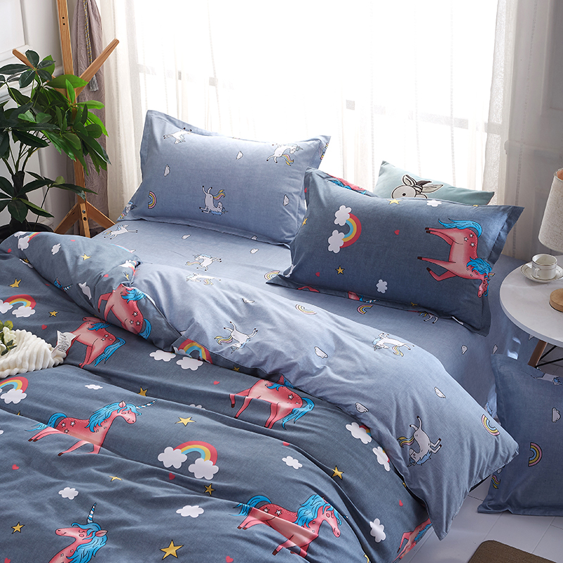 Đơn giản nhỏ in flamingo bốn mảnh bộ 1.8 / 2.0m đôi chăn ga trải giường ký túc xá ba 4 bộ mẫu chăn ga gối đệm đẹp
