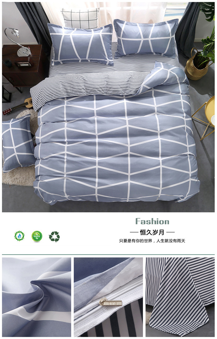 Bắc âu nhỏ gọn ins màu đen và trắng sọc bốn mảnh thiết lập 1.8 m quilt cover sheets ký túc xá sinh viên giường duy nhất ba 4 bộ