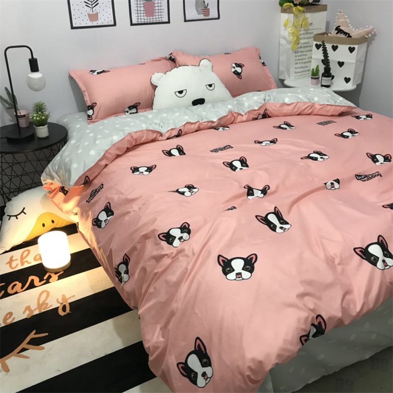 Bắc Âu tối giản ins pháp luật chó chiến đấu 3 phim hoạt hình bốn mảnh 1,5 1,8m chăn đôi ký túc xá khăn trải giường ba mảnh bộ chăn ga gối đệm giảm giá