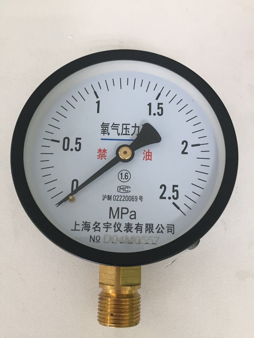 上海名宇径向氧气压力表(禁油）0-2.5MPa /1.6级YM100