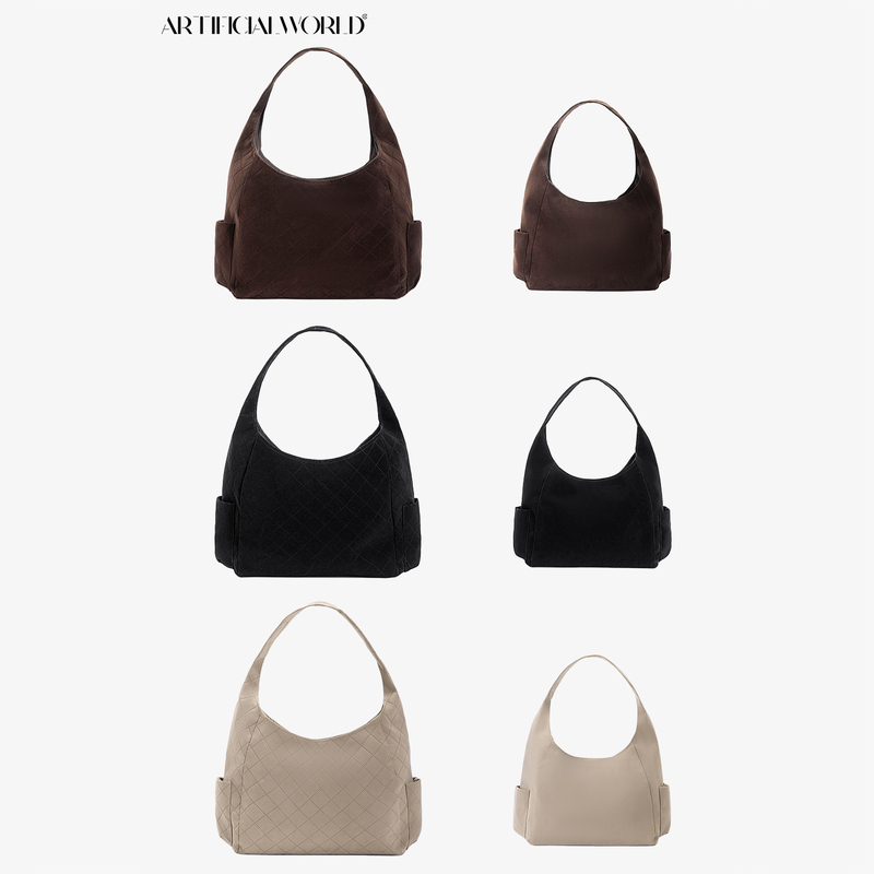 Artificial World Retro Suede Diamond Pattern Simple Commuter Handbag Shoulder Bag Underarm Bag Tote Bag for Women