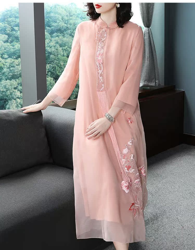 2019 xuân hè mới của phụ nữ Trung Quốc phong cách lụa organza thêu váy tua rua giản dị váy dài váy nữ - Váy dài áo đầm dài