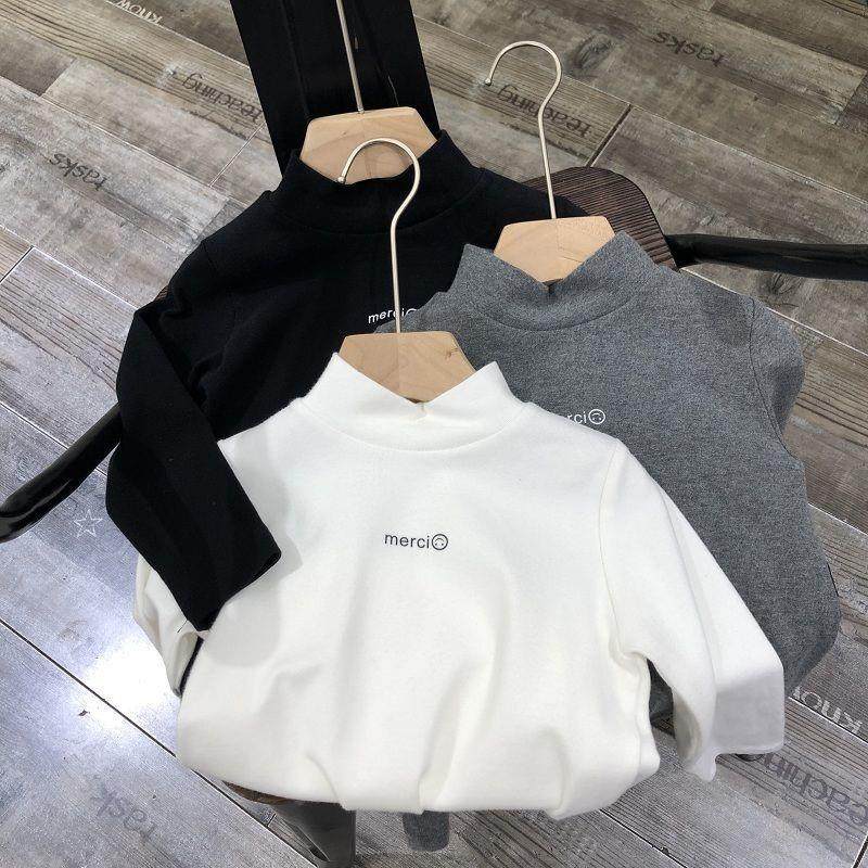 2022 winter clothing Korean children's boys' brushed half turtleneck all-match bottoming shirt T-shirt basic long-sleeved top trend 3