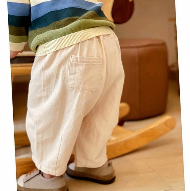 Spring and autumn boys' elastic casual pants loose daddy girl baby pure cotton pants baby 1 pants small and medium spring clothes trendy