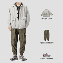LAZY DAY Japanese retro overalls mens spring and autumn trend brand tie-foot casual pants mens trend shut-up small feet pants
