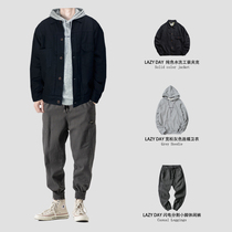 LAZY DAY spring and autumn Japanese retro denim jacket mens trend all-match loose casual solid color tooling jacket