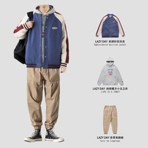 LAZY DAY spring and autumn retro baseball uniform jacket mens set with handsome loose casual tooling jacket