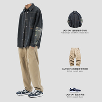 LAZY DAY autumn retro mens clothing with a set of handsome denim jacket mens suit loose casual overalls