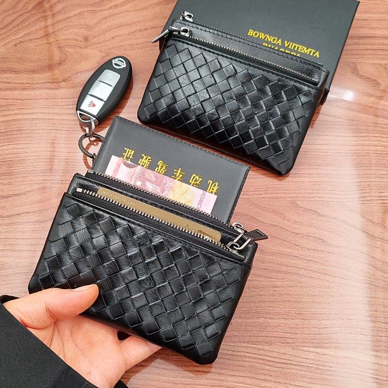 Genuine leather braided zero wallet 2023 new woman mini key button zero money bag card bag small double pull goat leather man-Taobao