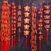 Movedto a new house to move into the house decoration living room pendant red firecrackers hanging string ornaments scene layout to the year of the Ox
