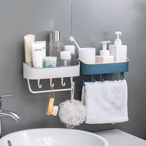 Double-layer multifunctional shelf non-perforated toilet bathroom wall-mounted kitchen wall plastic storage rack