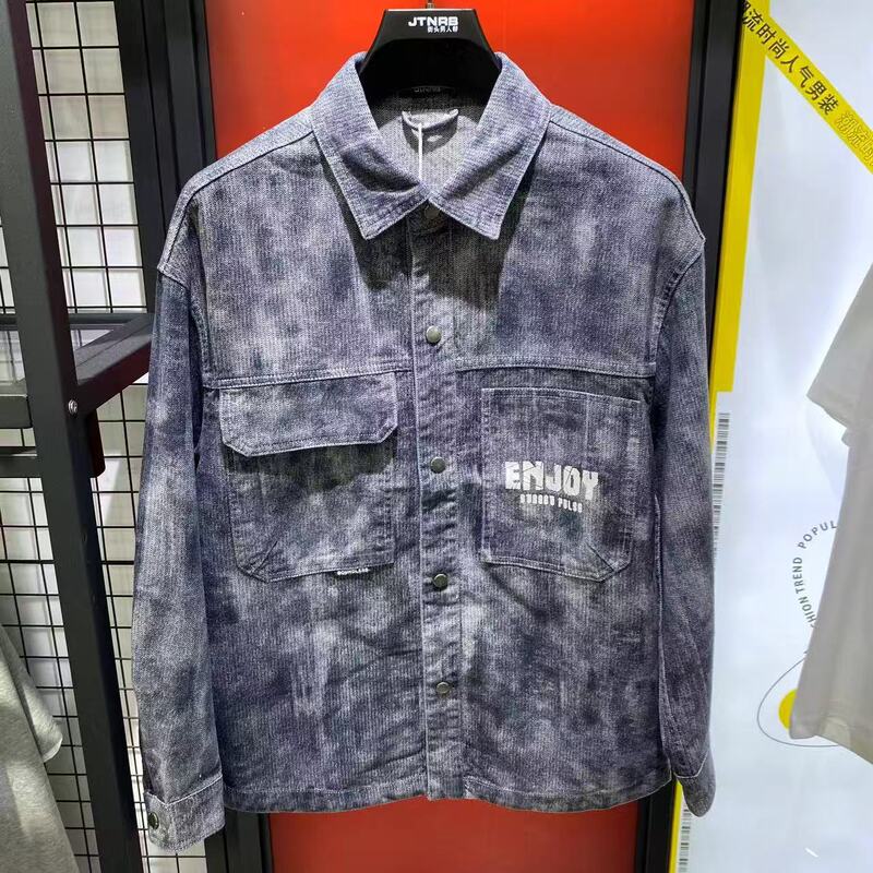 Street Style Men's Long Sleeve Shirt, Autumn Thin Cotton Shirt Jacket with Letter Print, Teenage Shirt Street Style Men's Long Sleeve Shirt, Autumn Thin Cotton Shirt Jacket with Letter Print, Teenage Shirt