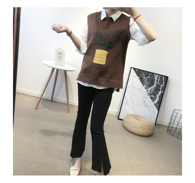 Áo len cổ lọ xương rồng vest nữ vest 2018 xuân hè mới chạm đáy áo len lỏng vest vest áo khoác cardigan