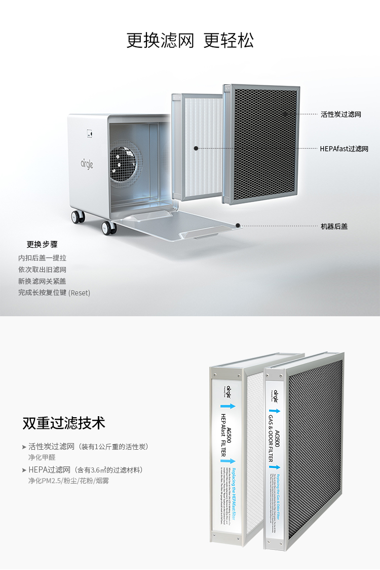 máy lọc bụi mịn Máy lọc không khí Airgle Aurange AG500 khử bụi chiều 2.5 loại bỏ formaldehyd máy khử mùi không khí