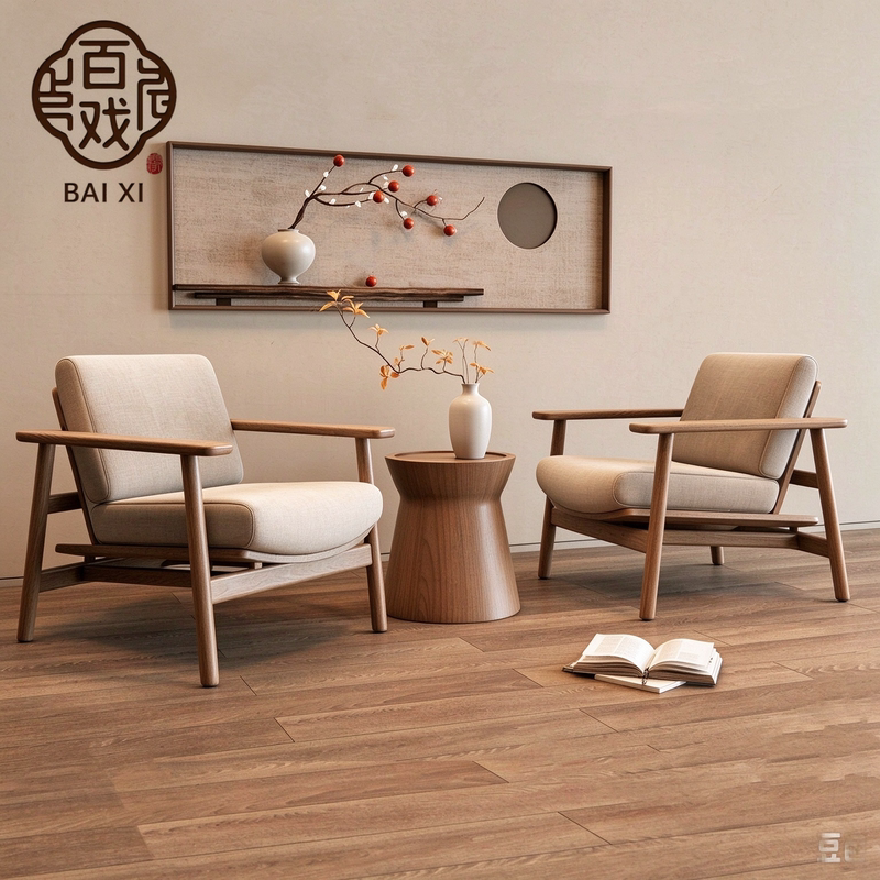 B&B Leisure Solid Wood Sofa, Table and Chair Three-Piece Set, Wabi-Sabi Style Hotel Lobby Living Room Balcony Single Sofa Chair B&B Leisure Solid Wood Sofa, Table and Chair Three-Piece Set, Wabi-Sabi Style Hotel Lobby Living Room Balcony Single Sofa Chair
