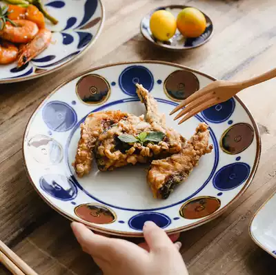 Spot Japanese imported Southwind retro handmade ceramic plate flat plate deep plate Japanese household soup plate long plate