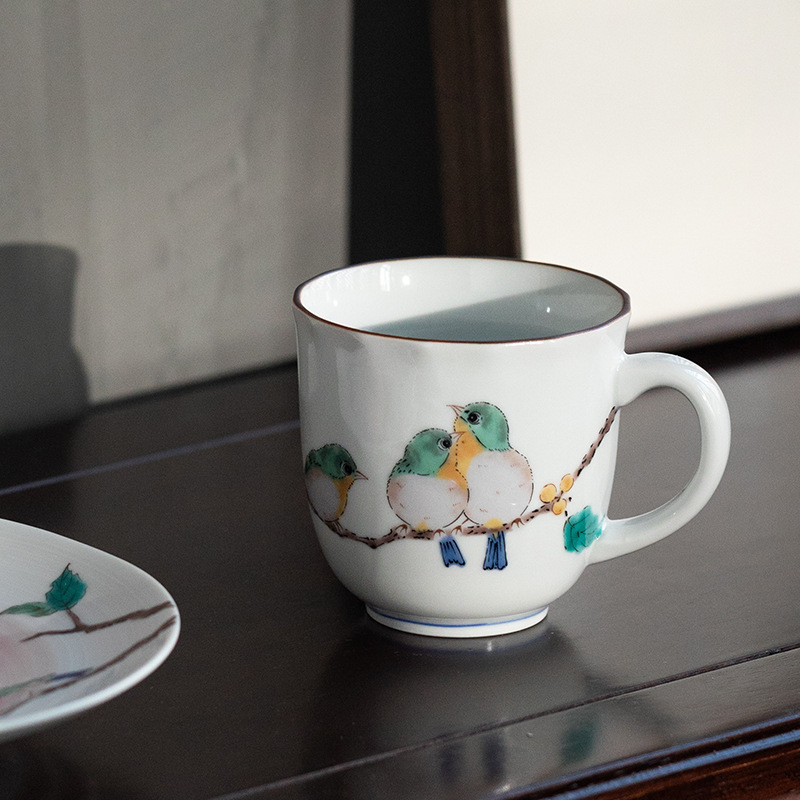 Spot Japan Imports Nine Valley Fever Embroidered Bird Ceramic Cup Cup Cup Tea Cup Daily Cup Coffee Cup Home Mark Cup