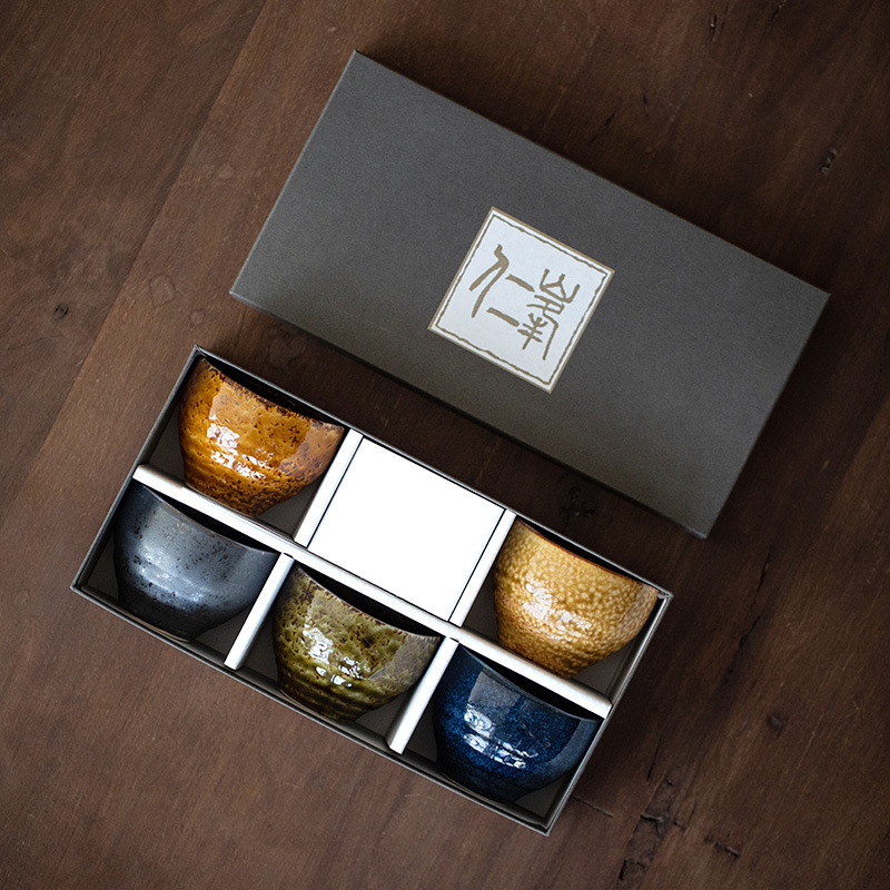 Japan Imported Beauty Thick Burning Ceramic Autumn Rhyming Tea Cup Five Sets Day Style Retro Tea Set Group Sent Gift Gift Box