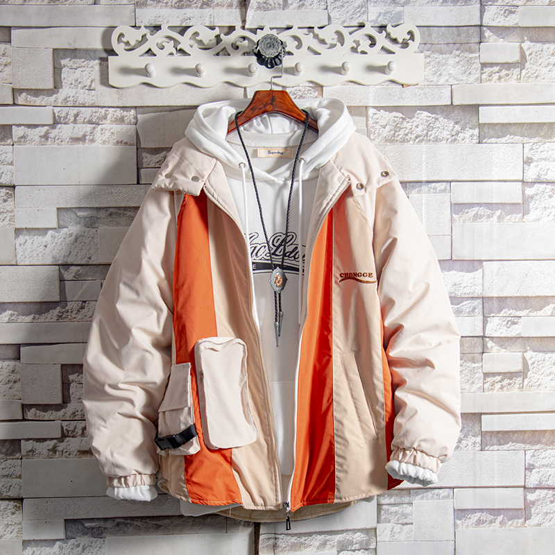 White sugar rose special price contrast color winter cotton coat men's Korean version trendy lapel loose ins cotton coat