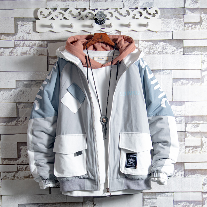 Sugar Rose 20 color-blocking functional tooling cotton-padded jacket men's winter Korean style trendy cotton-padded hooded thick jacket student handsome