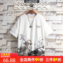 BTMG sugar rose 22 Chinese style flying crane printed short-sleeved T-shirt mens summer large size ins half-sleeved top tide