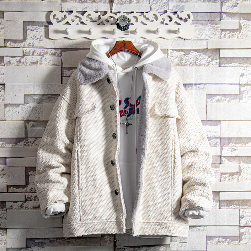 White Sugar Rose Special Woven fabric fede collar cotton jacket male student Korean version winter net celebrity thick cotton coat