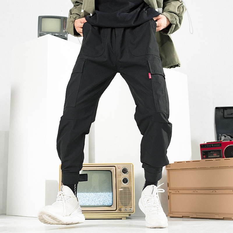 White Sugar Rose 20 Magic Patch Foot Tooling Casual Pants Male Spring Tide Han Version 100 Hitch Loose Broadlegged Pants