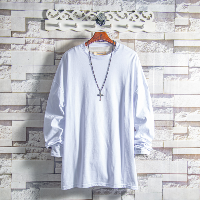 White sugar rose weighing cotton pure color 100 lap base sweatshirt long sleeve T-shirt Four Seasons students short sleeve t men and women beating the bottom