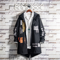 Sugar rose 20 graffiti printing medium-long windbreaker jacket mens spring and autumn hip-hop loose student coat tide