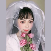 Dark girl multi-layer puffy bride butterfly veil knot simple retro wedding veil short super fairy veil