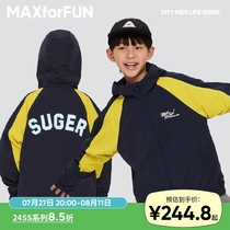 MAXforFUN childrens clothing 24 spring and summer childrens storm jacket suger windproof outdoor color matching hooded boys and girls