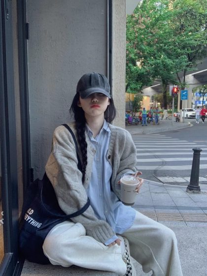 韩系简约灰色麻花毛衣女开衫宽松春秋慵懒风2025年新款针织衫外套