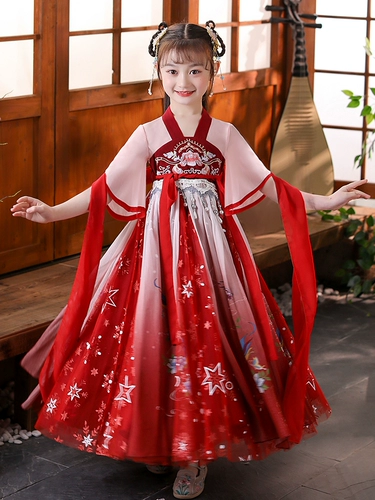 Династия Хань для девочек, новинка 2025 года, летние детские костюмы для танцевальных представлений в национальном стиле, костюмы Тан, костюмы в древнем стиле, супер бессмертные костюмы