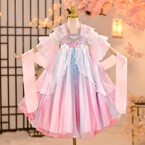 Hanfu girl 2024 new summer style superfairy dress little girl Tang loaded with summer clothes ancient wind childrens ancient clothes summer