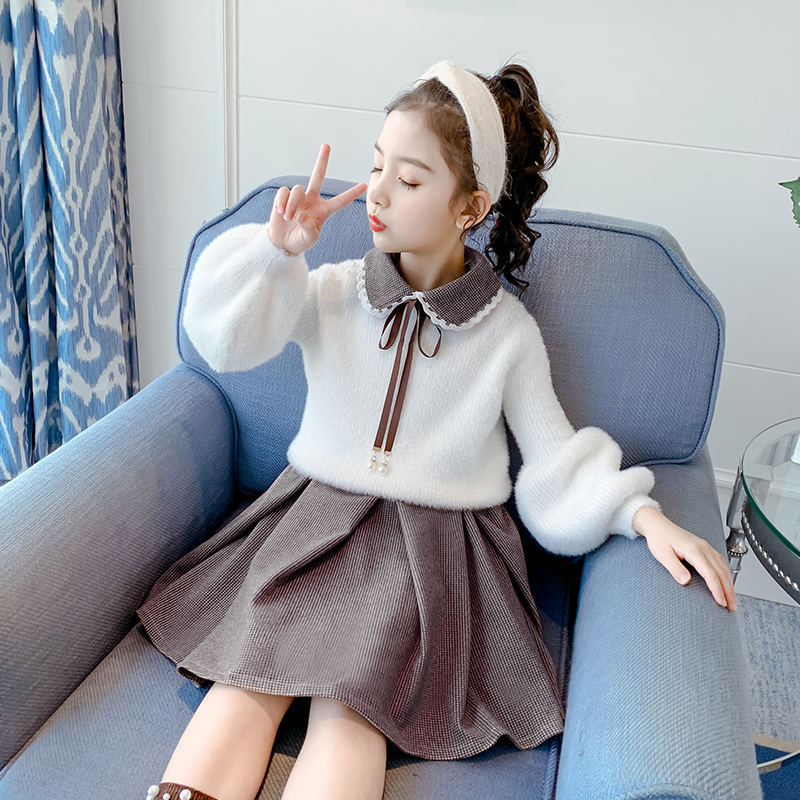 Girls dress autumn and winter 2021 Winter Dress New Style children princess dress winter dress plus velvet skirt winter