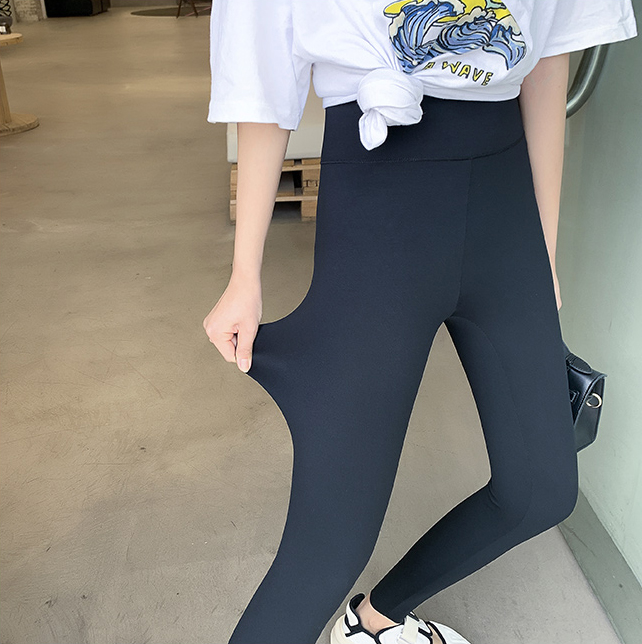 Shark skin inner pants female fat mm thin 2021 spring black thin new high stretch casual pants large size women's clothing