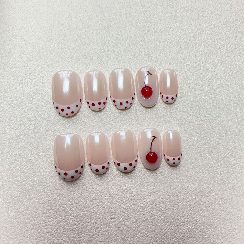 Purely Handmade Wearable Nails, Popular on Xiaohongshu, Ins-Style French Polka Dot Moonlight White Haili Nail Tips for Nail Art