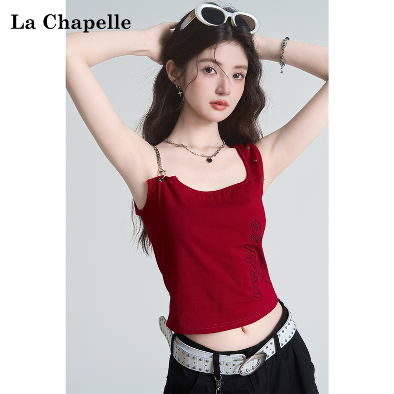 La Chapelle Korean Version 2025 Summer New American Style Hot Girl Letter Rhinestone Design Strapless Sleeveless Tank Top