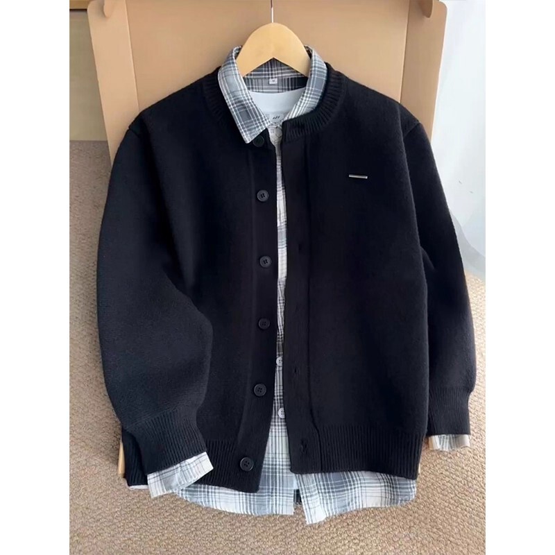 Cleanfit Black Cardigan Knitted Jacket Men's Autum Korean Style Layered Sweater Lazy Style Casual Sweatshirt Jacket