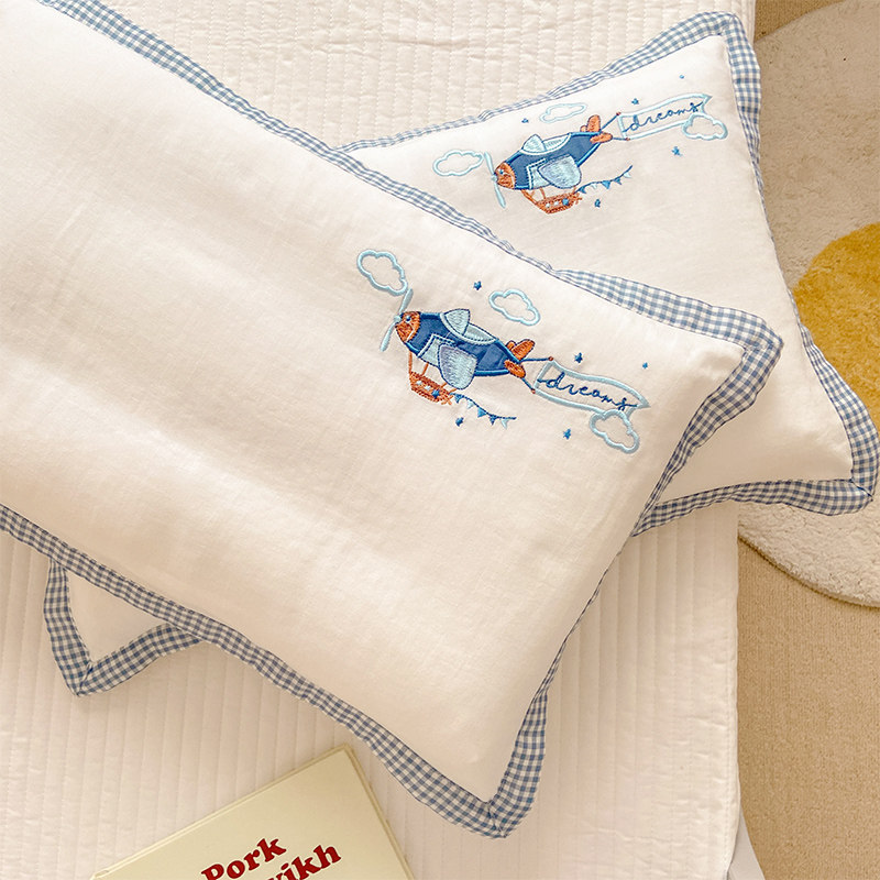 Class A non-fluorescent ultra soft double layer yarn pure cotton child pillowcase 30 x 50 embroidered full cotton pillowcase 40 x 60