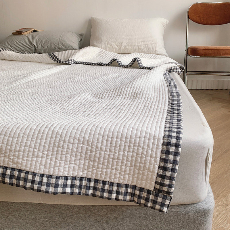 ins Korean plaid full cotton washed cotton bed cover brief Nordic 100 hitch blanket pro skinny sleep thickened bed linen