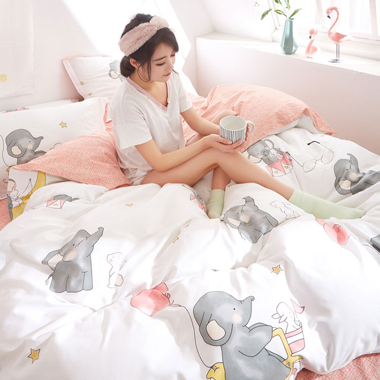 Đơn giản nhỏ cô gái giường bông denim tươi bông dâu tim lanh ba mảnh chăn 1.5 - Bộ đồ giường bốn mảnh chăn ga gối đệm đẹp