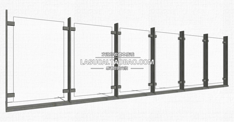 T213不锈钢玻璃栏杆SU模型现代扶手su围挡围栏景观sketchup组...-19