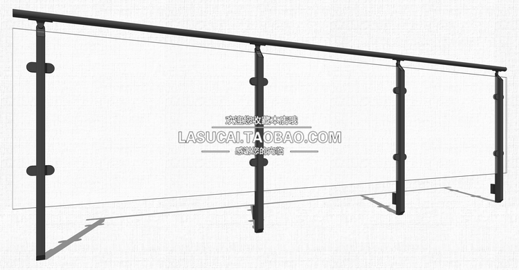 T213不锈钢玻璃栏杆SU模型现代扶手su围挡围栏景观sketchup组...-4