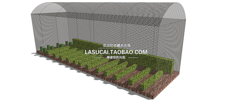 T219 大棚温室阳光棚阳光房su模型生态农庄菜园蔬菜大棚Sket...-6