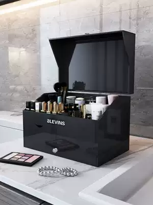 Light luxury skin care cosmetics storage box with mirror bathroom countertop acrylic shelf desktop makeup table