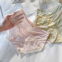 Japan GP summer ice silk seamless antibacterial underwear womens pure cotton crotch mid-waist ultra-thin sexy lace briefs